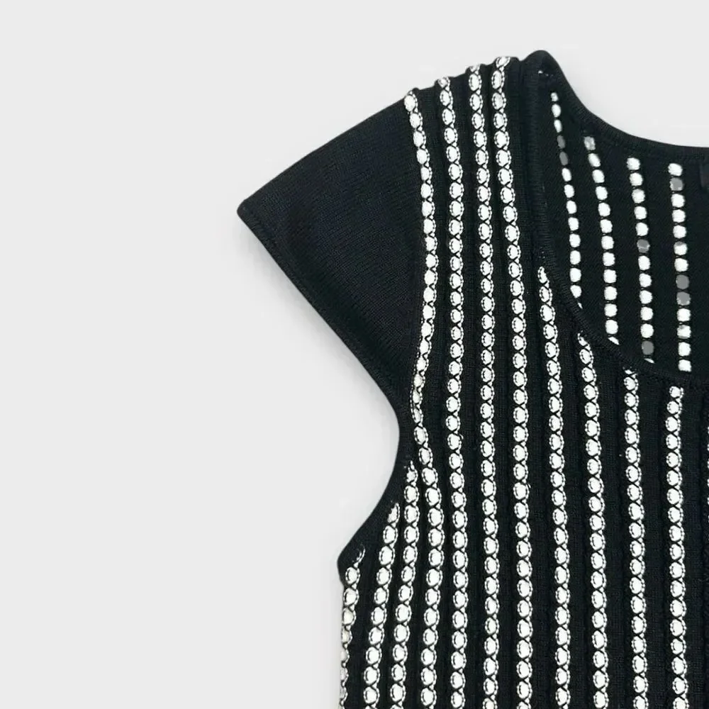 Ella Moss Summer Knit Dress Fit & Flare Black White Cotton Girl’s sz 12 Slim Fit